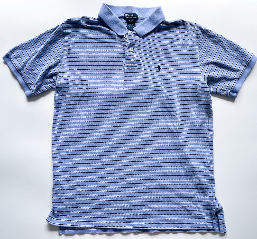 Boy's Polo Ralph Lauren Blue Striped Polo Shirt Size Y XL 20